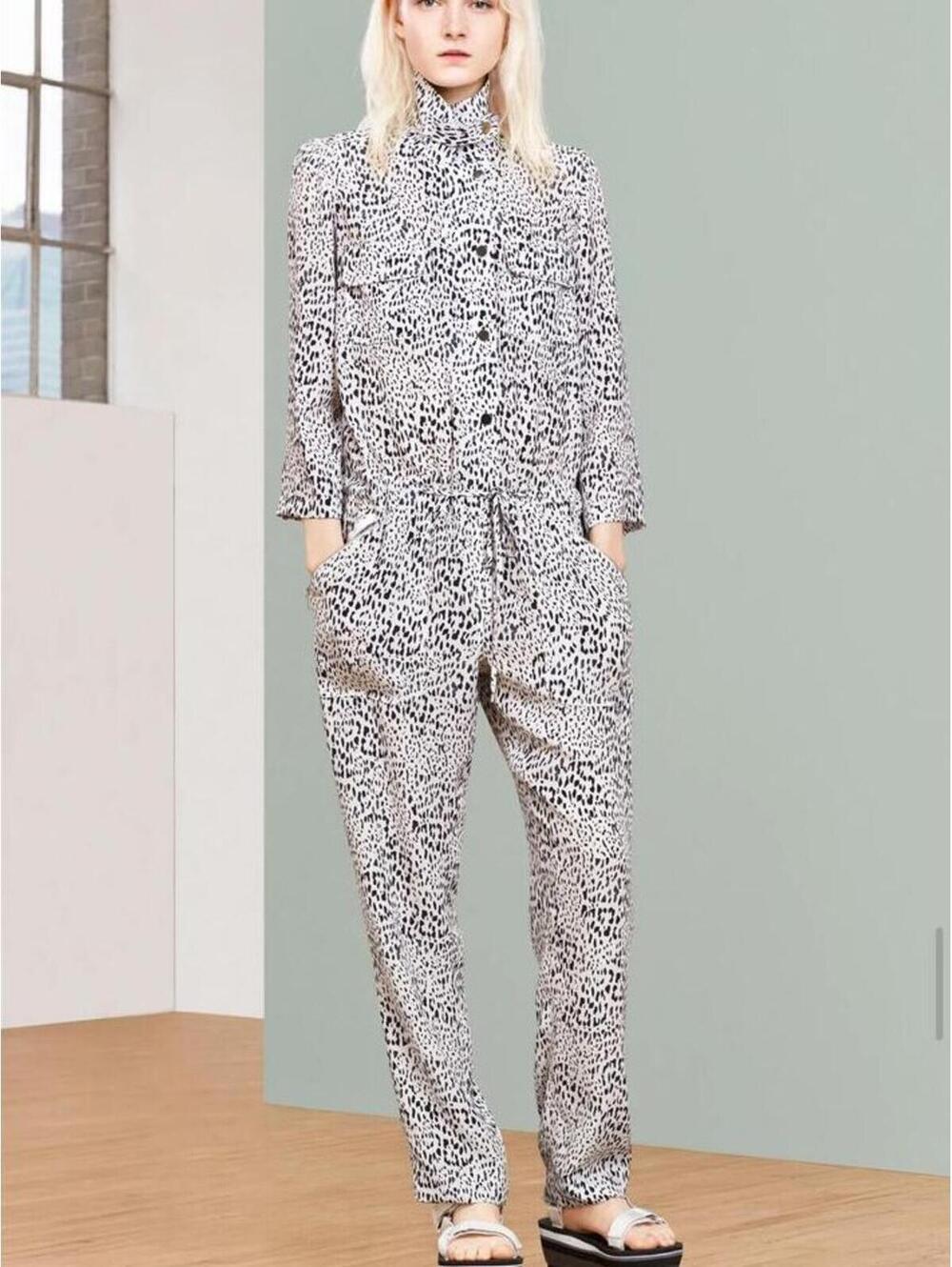 Rebecca Taylor Silk Animal Print Jumpsuit Size 2 Blush Black Tie Waist